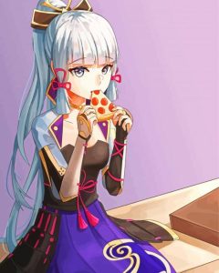 Kamisato Ayaka Eating Pizza Diamond Painting