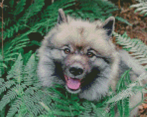 Keeshond Dog And Leaves Diamond Painting