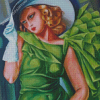 Lady In White Hat And Green Dress Art Diamond Painting