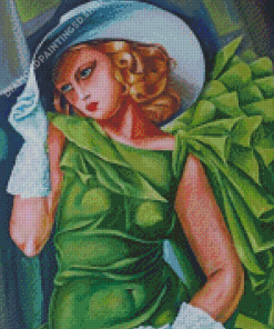 Lady In White Hat And Green Dress Art Diamond Painting