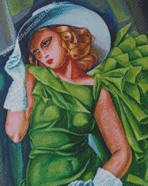 Lady In White Hat And Green Dress Art Diamond Painting