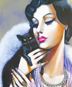 Lady With Black Cat Diamond Painting