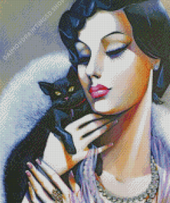 Lady With Black Cat Diamond Painting