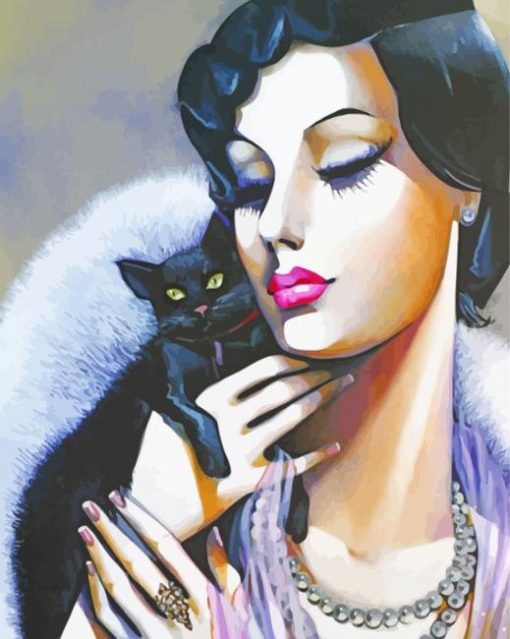 Lady With Black Cat Diamond Painting