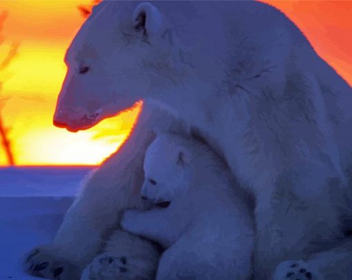 Polar Bear Cub Sunset Diamond Painting