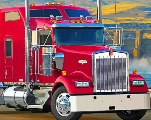 Red Kenworth Truck Diamond Painting