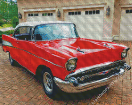 Red And White 57 Chevy Car Diamond Painting