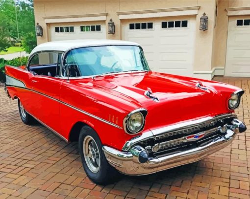 Red And White 57 Chevy Car Diamond Painting