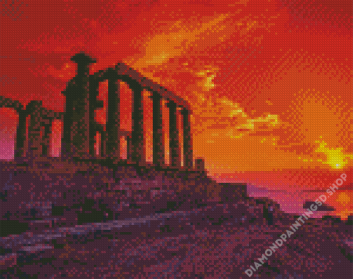 Temple Of Poseidon Sunset Diamond Painting