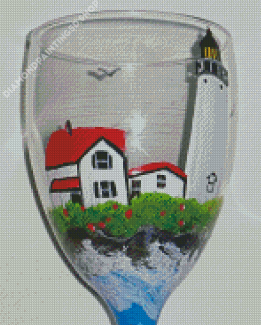 Wine Glass With Lighthouse Diamond Painting