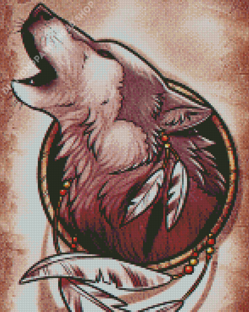 Wolf In Dream Catcher Art Diamond Painting