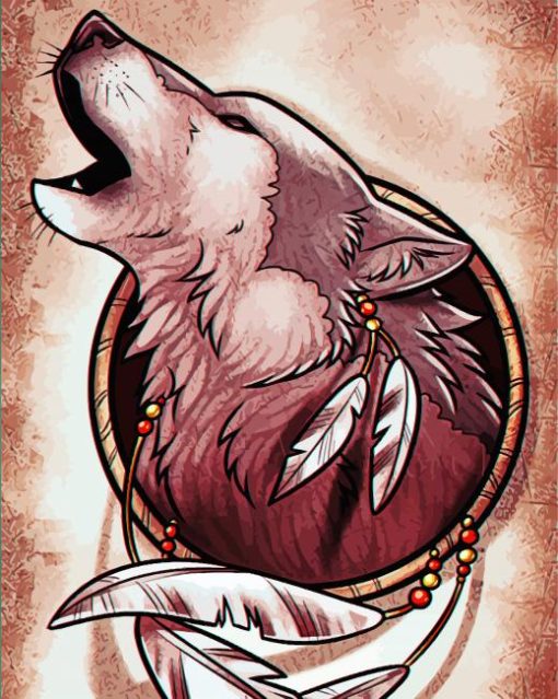 Wolf In Dream Catcher Art Diamond Painting