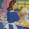 Woman Washing Dishes Diamond Painting