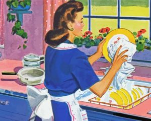 Woman Washing Dishes Diamond Painting