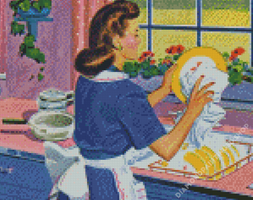 Woman Washing Dishes Diamond Painting