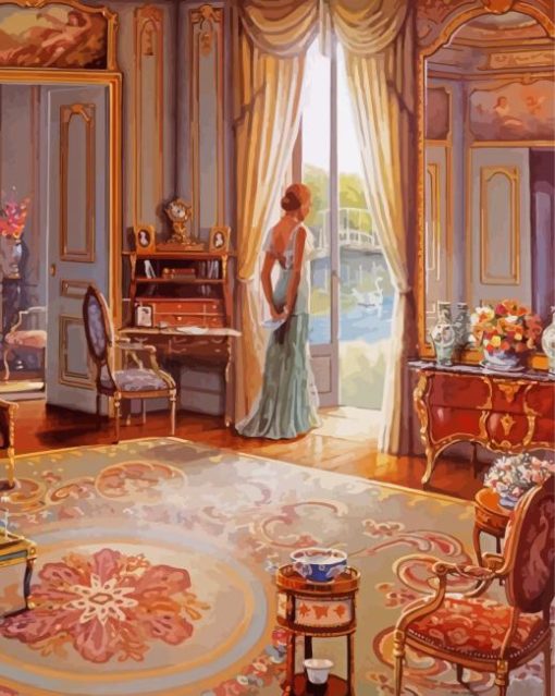 Woman By The Window In Victorian Room Diamond Painting