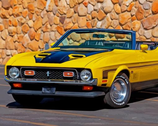 Yellow 72 Mustang Car Diamond Painting