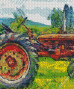 Abstract Red Tractor Diamond Painting