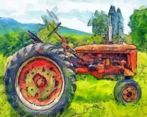 Abstract Red Tractor Diamond Painting