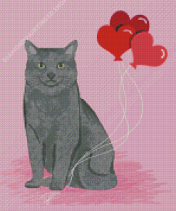 Aesthetic Cat With A Heart Balloons Diamond Painting