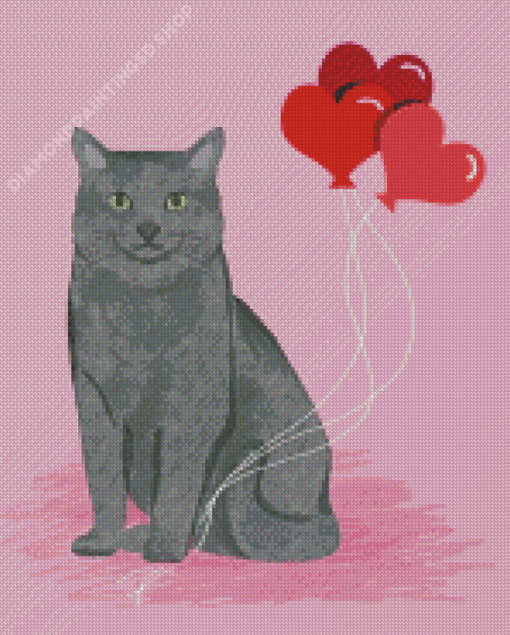 Aesthetic Cat With A Heart Balloons Diamond Painting