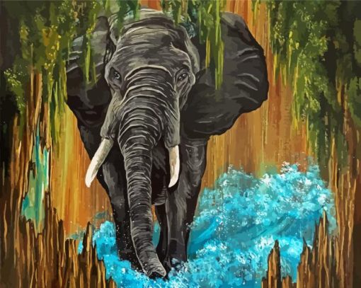 African Elephant In Water Art Diamond Painting