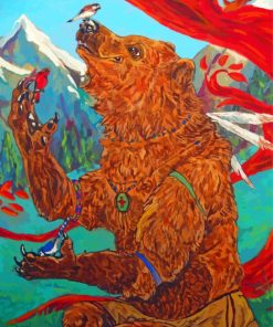 Bird On Native Bear Art Diamond Painting