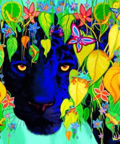 Black Jaguar In Colorful Leaves Diamond Painting