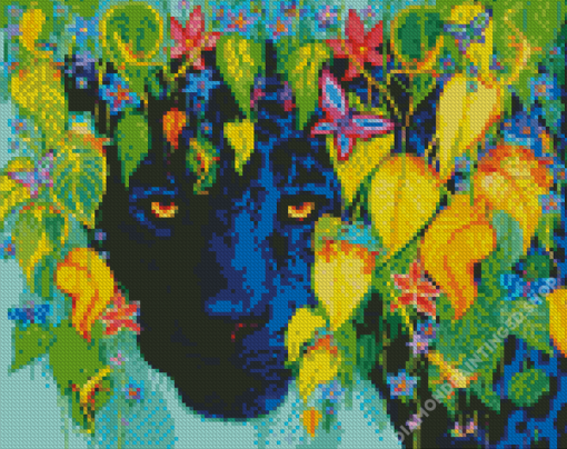 Black Jaguar In Colorful Leaves Diamond Painting