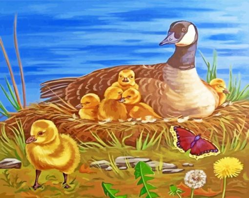 Canada Geese And Goslings Art Diamond Painting