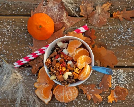 Clementine With Dry Fruits In Bowl Diamond Painting