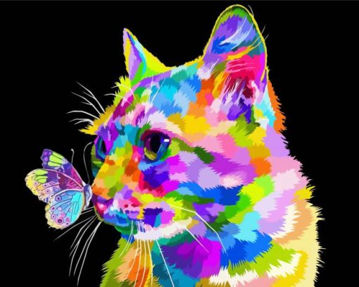 Colorful Butterfly On Cat Diamond Painting