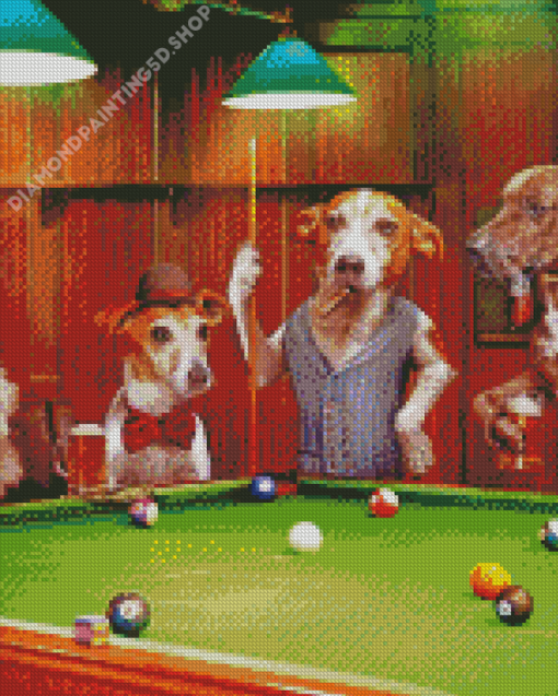 Dogs Playing Pool Diamond Painting