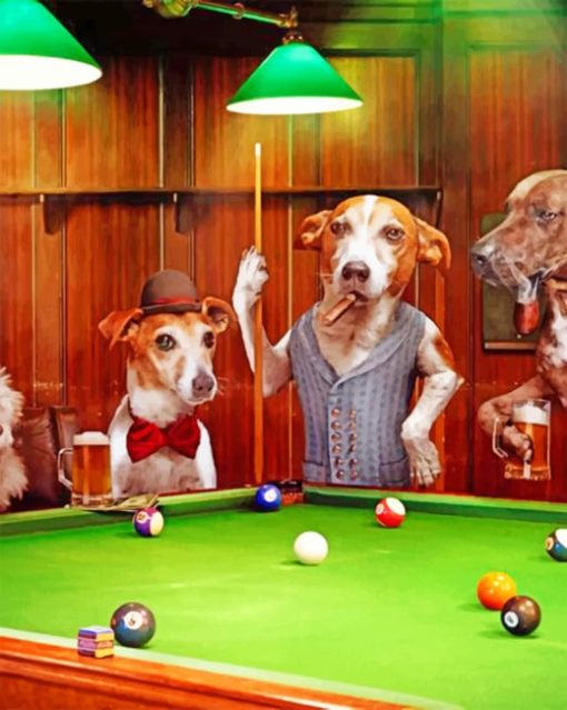 Dogs Playing Pool Diamond Painting