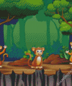 Happy Three Monkey Jungle Animal Diamond Painting