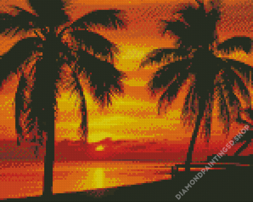 Palms Sunset View On The Sea Diamond Painting