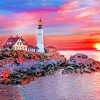 Portland Lighthouse Sunset Diamond Painting