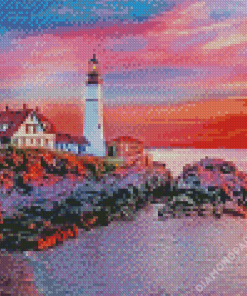 Portland Lighthouse Sunset Diamond Painting