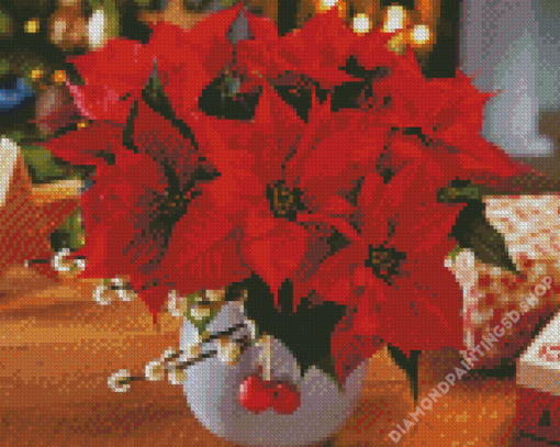 Red Poinsettia Diamond Painting