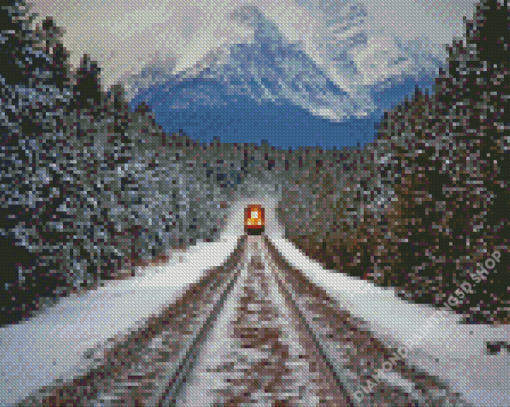 Snowy Forest Train Diamond Painting