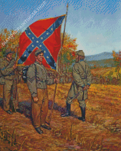 Soldiers With Confederate Flag Diamond Painting