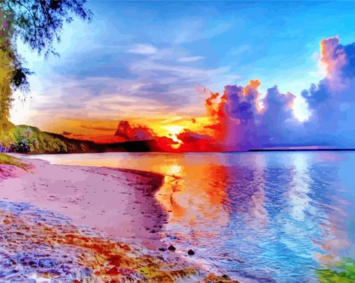 Beautiful Sunset In Guam Beach Diamond Painting