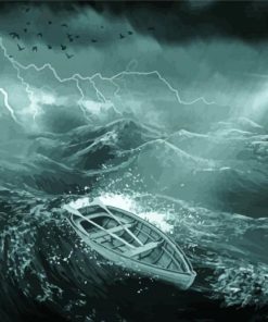 Boat In A Stormy Sea Diamond Painting