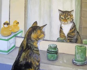 Cat Looking At the Mirror Diamond Painting