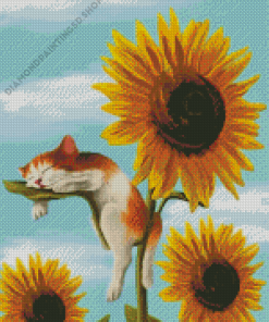 Cat On Sunflower Diamond Painting