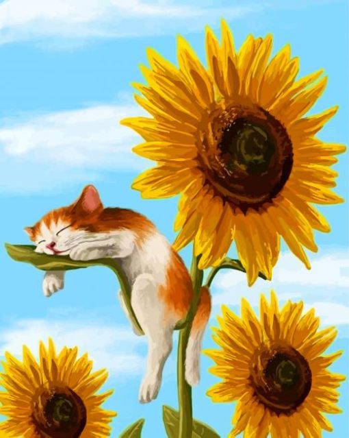 Cat On Sunflower Diamond Painting