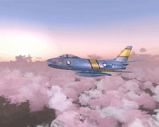 F86 Sabre Over Clouds Diamond Painting