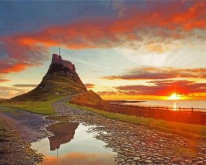 Holy Island Of Lindisfarne Castle At Sunset Diamond Painting