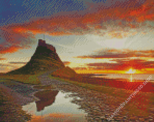 Holy Island Of Lindisfarne Castle At Sunset Diamond Painting