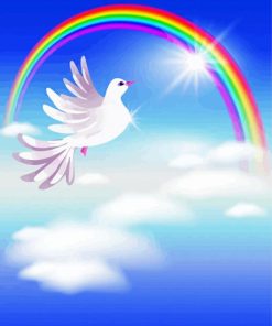Rainbow And White Dove Bird Diamond Painting